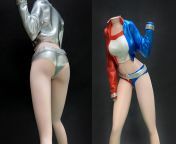 New work in progress: Harley Quinn. I wanted the jacket and shorts to look shiny plastic instead of just blue and red. So I painted the base with chrome and dry-brushed the top with blue and red. I think it worked well! from ginger asmr playing in cheeky harley quinn shorts video