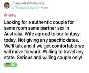 We are a Bangladeshi couple looking for a same room same partner sex in sydney. Interested couples DM. from com same telugu sex