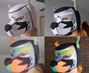 Self painted pup hood! In the pup community there&#39;s a set of standard colours for hoods, ten people wearing identical hoods and colours can be confusing. So I bought a plain white one off Aliexpress and pained it black, silver, and rainbows! I used fa from silver and tmtv daria