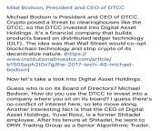 So that he doesnt sneak away from the public eye w/out jail time, this is a Screenshot of a chunk of DD by u/ECHOFIFE , about Michael Bodson (DTCC CEO). This motherfucker and his partner in crime (read original post, link in comments) are the definitionfrom shathi khatun and his partner hanif