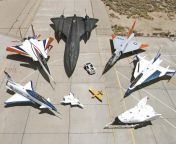 A collection of NASA&#39;s research aircraft on the ramp at the Dryden Flight Research Center in July 1997: X-31, F-15 ACTIVE, SR-71, F-106, F-16XL Ship #2, X-38, Radio Controlled Mothership and X-36. [1600x1200] from garl and x