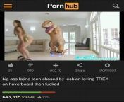 Big ass Latina teen chased by lesbian loving TREX on hoverboard then fucked from sperm on big ass hot teen gf