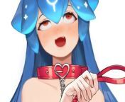 LF color Source, English Vtuber, Blue hair, Long Hair, Runic Inscriptions on Hair, Orange eyes, looking up, blush, bushing, open mouth, Fair skin from india long hair xvideo com on f