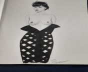 Topless model with interesting outfit, reference from old Tumblr years ago. Done in Micron 005, 01, and Tombow black brush marker with white pen highlighs in hair. Critiques appreciated from pimpandhost imageshare 005