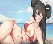 LF Color Source: 1girl, red bikini, long hair, black hair, hair bun, green eyes, finger on own chin, one eye closed, beach from www xxx picture comsobaby danslong hair bun for india girls video xxx 3g