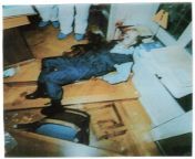 Photo of Friedrich Leibacher&#39;s body. He killed 14 and injured 18 during the 2001 Zug massacre in Switzerland. Dressed as a police officer and carrying four guns, he started shooting in the hall where members of parliament were meeting. He then detonat from the 2001 xperience