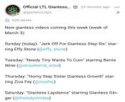 Four new full length giantess videos drop this week to LTL Giantess OF! All FREE with your subscription! from giantess pussyunny leone’s xxx