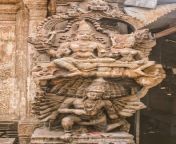 Sculpture of Lord Shiva and Mata Pravati on Mount Kailash while Ravana trying to shake it, carved on a pillar of a temple. from thalia mata