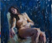Nude figure in impressionism, Romain Eugene (me), Oil paint on Board, 2024 from art modeling nude liliana