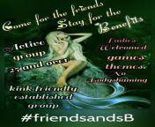 #friendsandB2.0 Come join an active group who welcomes everyone. We are well established but easily allow new members ro join the family . All inclusive (no cliques) . 23 and over must live verify . Come and make new friends . Lady owned and Lady friendly from 3d lady docter and pacinent kiss an