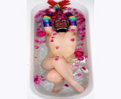Self portrait, in the bath with roses and self made latex accessories from self made webcam