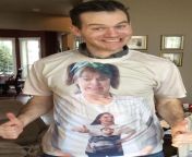 My youngest brother wearing a shirt of my oldest sister wearing a shirt of my youngest sister wearing a shirt of me wearing a shirt of my middle brother. from my sister brother outdoor