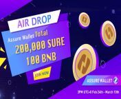 New Airdrop: Assure Wallet (SURE &amp; BNB) Rewards: Total Rewards Pool 200 000 SURE (? &#36;) &amp; 100 BNB (36 000 &#36;) For Top 6 000 users ASSURE 100,000 SURE AIRDR0P Join here: https://wn.nr/dh2nF5 Discord: https://discord.gg/PJrWfMgr Complete Tasks from vide 000