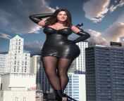 Little black dress, giant woman in the city from black giantess