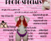 small custom sets are 5 photos + sometimes include suprise flicks &amp; clips😘 &#36;1 photos 🎊 panty deals 👙 my FAV 5 for &#36;5💦 all nude &amp; or uncensored. 😻 belly photos or showcasing the belly are same pricing as customs🤰 from nude photos of oorvashi