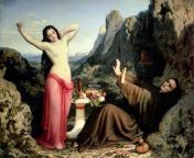 ‘The Temptation of Saint Hilarion’ by Dominique Paperty, oil on mahogany (1843-4). from 天地斗地主最高几倍⅕⅘☞tg@ehseo6☚⅕⅘•1843