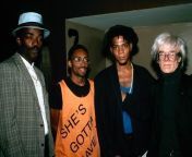 Spike Lee pictured with Jean Michel Basquiat, Andy Warhol and Fab 5 Freddy in 1986. from bik andy