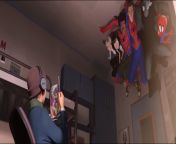 In Into the Spider-Verse, in the scene where the Spider Gang are hiding from Miles roommate, Peni is the only one not holding onto the wall and is squeezed between Gwen and Miles, since she wasnt bitten by the spider. from abrey miles