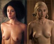 Bare Breast Battle: Nathalie Emmanuel vs Emilia Clarke from bare breast dress