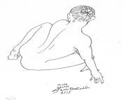 Chisel pen line art of nude dancer on floor from art modeling nude liliana