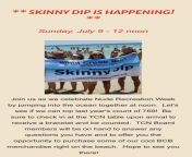 Sunday, July 9 - 12 noon - Annual Skinny Dip at BCB from bcb