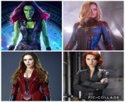 Marvel girls: Would you rather get a double BJ from Zoe Saldana and Brie Larson (Gamora, Captain Marvel) or pussyfuck Elizabeth Olsen and Scarlett Johansson (Scarlet Witch and Black Widow) from from zoe nova