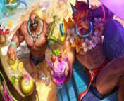 I gave Braum a proper bulge in the Sett and Braum pool party splash art ?not sure what to do to Sett yet tho from thun sett