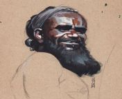 Warning to Aboriginal and Torres Strait Islanders, the image is a painted depiction of the deceased, and the image description in the comments contains the name of the deceased. Gouache painting of Pitjantjatjara man. from aboriginal tiktok pussy