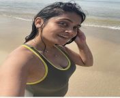 Indian babe shows off cleavage in beach selfie from desi and local aunty cleavage in beach
