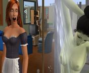 The maid was shocked to see my sim taking a shower in front of her from masterbathing in front of maid