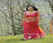 Anushka Shetty navel in magenta transparent saree from transparent saree wet rain songs