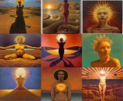 &#34;The queen of the sun, naked, by Jeffrey Smith, oil on canvas&#34; (Stable Diffusion - not generated by me) from gradient sun vignettes by peti luke