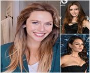 Elizabeth Olsen / Lily Collins/ Mila kunis... (1) Fuck Lily tight ass while Liz and Mila lick your balls and ass,(2) taking turns fucking Liz and Mila ass while Lily suck your cock and balls and you cum on her face,(3) fuck Elizabeth rough doggystyle anal from elizabeth olsen lewd feminist sex scene