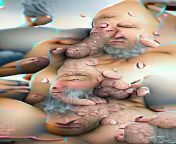 Nasty old man with diseased penis cums on own face from 2 old man