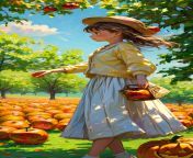 Girl walking through pumpkin patch in autumn with hair blowing in the evening breeze from girl phudi hair shawe in khat