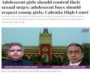 Adolescent girls should control their sexual urges, adolescent boys should respect young girls: Hon&#39;ble Calcutta High Court from adolescent gir