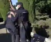 Police arrest topless anti fascist protesters in Spain. from lady police arrest