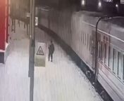 Drunk Russian serviceman falls under a train from drunk russian