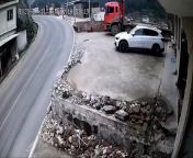 Truck drags motorcyclist and hits building, both truck driver and motorcyclist only have minor injuries from indian truck driver sex randi lean hd videos