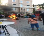 Man wearing a Grim reaper costume set himself on fire in front of the Galata Tower in Istanbul, Turkey. from mistress rola in istanbul