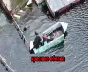 UA pov: Ukrainian drone drops grenades on Russian soldiers in a boat. A large explosion sends a body into the air. from large air