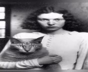 Multiple render effect with cat and woman from cat sucking woman